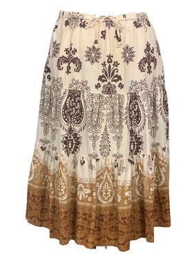Bohemian Tiered Midi Peasant Skirt Linen Cotton Blend Hippie Festival Large